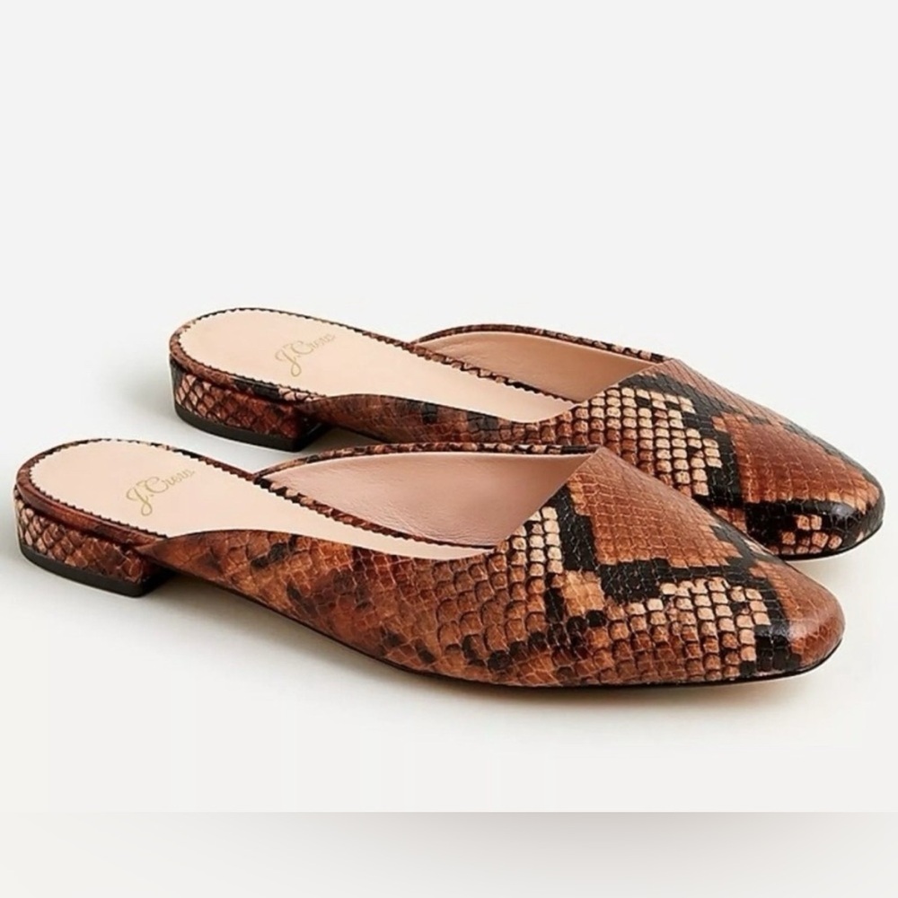 J. Crew Carolyn Snake Embossed Mule Flats 10